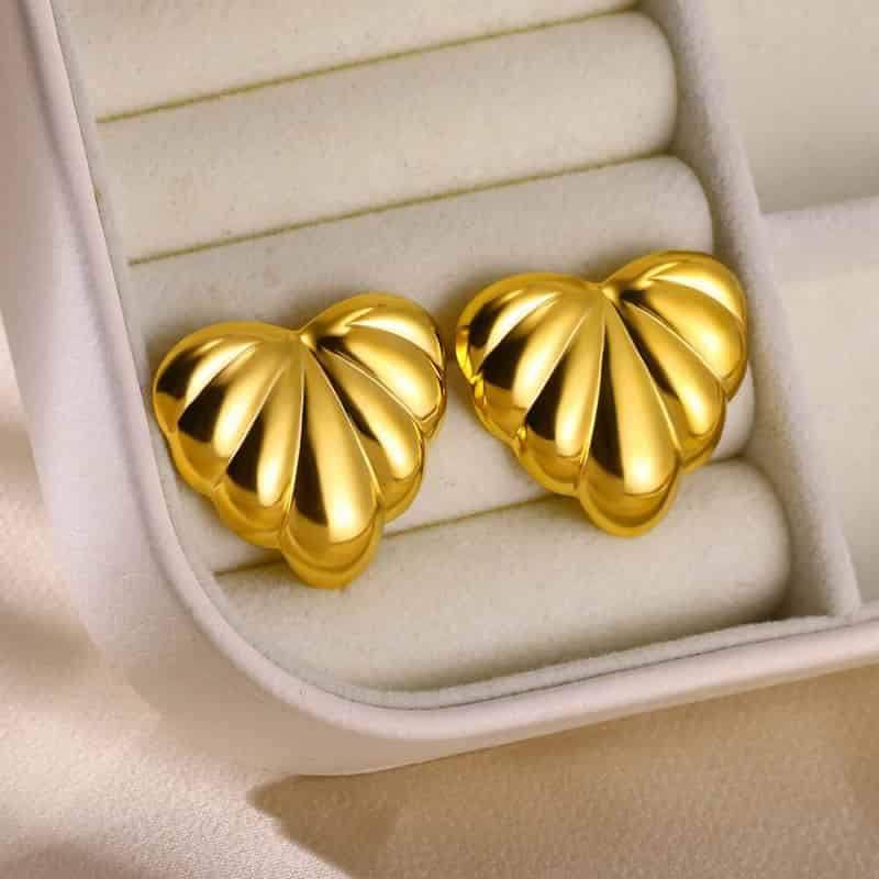 Leaf Heart Spiral Stainless Steel Weave Irregular Stud Earrings