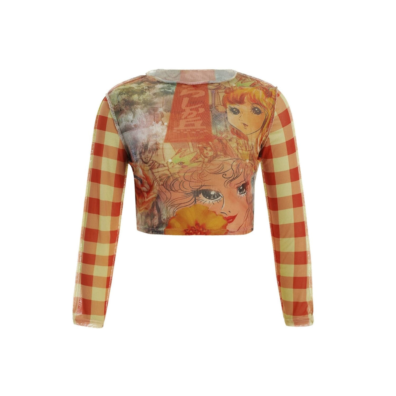 Langarm-Crop-Tops mit Cartoon-Print