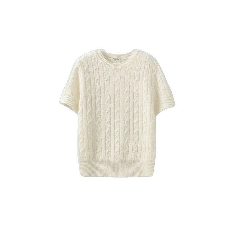 Knitted Short Sleeve O-Neck Cardigan - Beige / One Size -