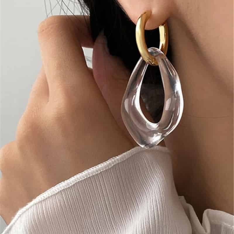 Clear Acrylic Irregular Hoop Dangle Earring