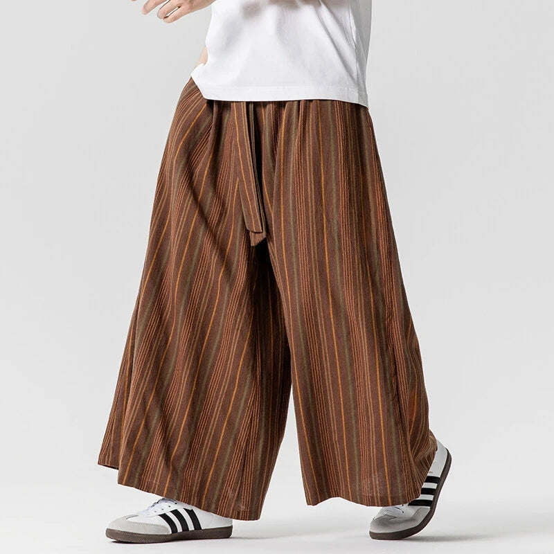 Harajuku Japandi Wide Leg Linen Cotton Trousers (Pants) - Front View | Urban Wear Outsiders