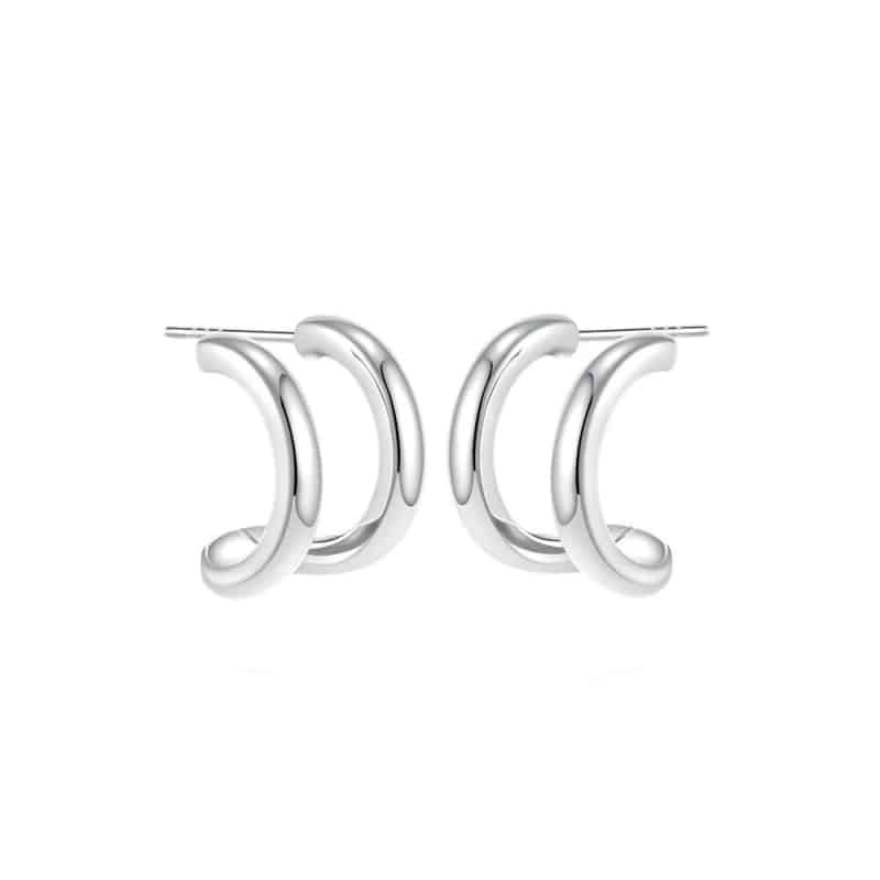 Irregular Round Stainless Steel Hammered Stud Hoop Earring