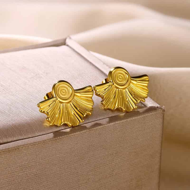 Leaf Heart Spiral Stainless Steel Weave Irregular Stud Earrings