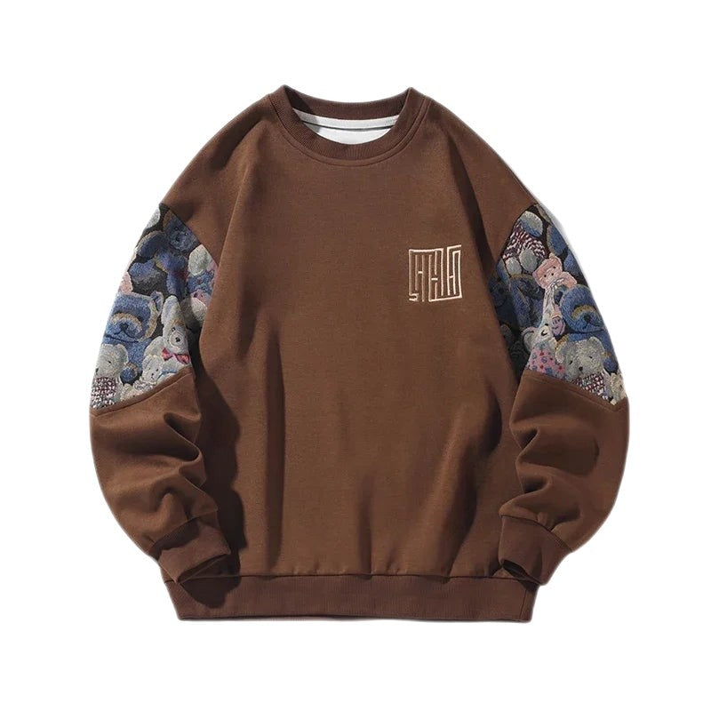 Bear Long Sleeve O Neck Sweatshirt - Brown / M - Sweatshirts