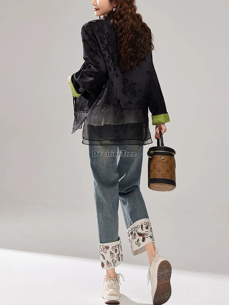 Chinese Style Retro Jacquard Tang Suit Top Summer Fashionable - view 4