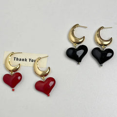 Aesthetic Heart Drop Dangle Moon Open Hoop Earring