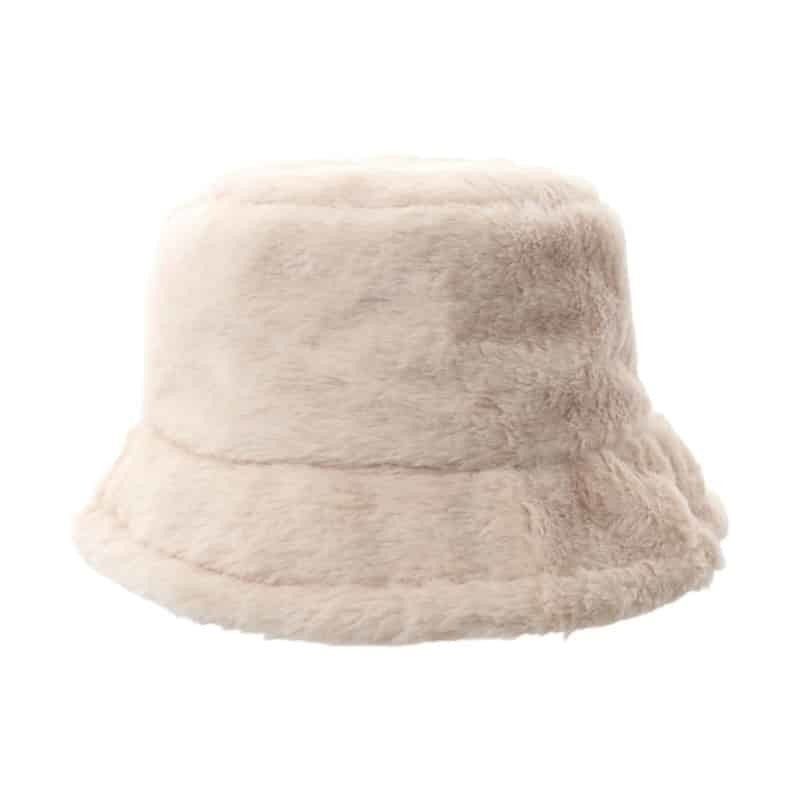 Faux Fur Fluffy Bucket Hat - Beige