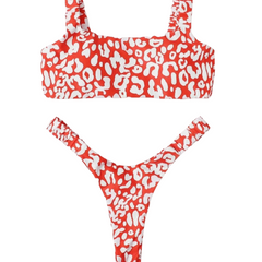 Leopard Thong Bikini - Pink / S