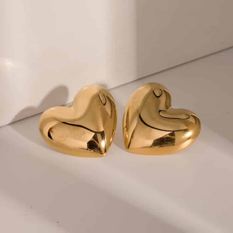 Plated Stainless Steel Chunky Heart Stud Earring