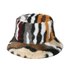 Print Faux Fur Fluffy Bucket Hat
