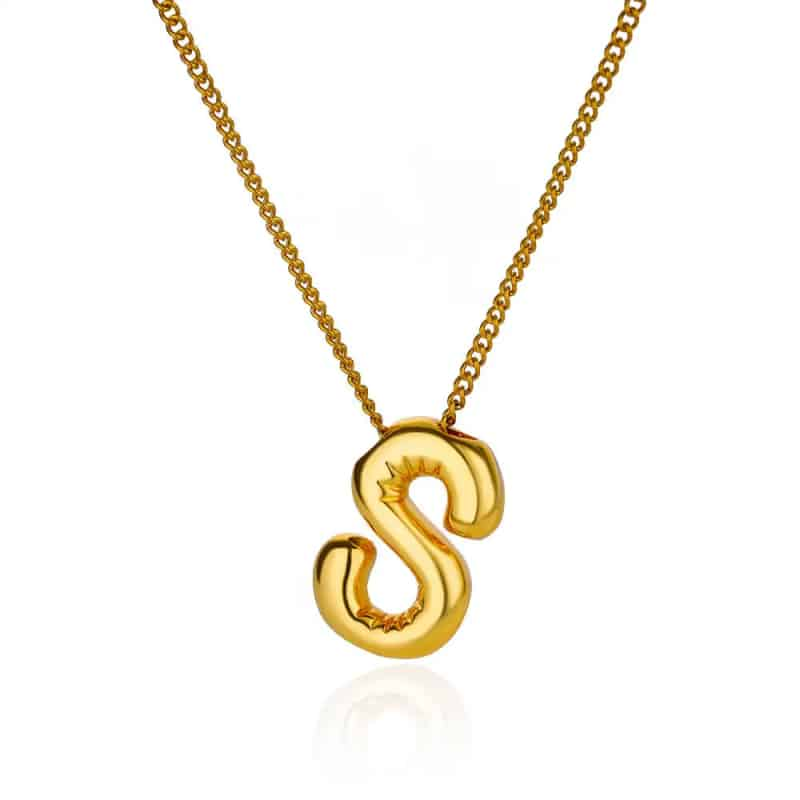 Chunky Alphabet Letter Initials Stainless Steel Plated Pendant Necklace