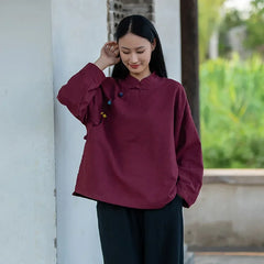 Chinese Style Tang Suit Traditional Clothes Ethnic Long Sleeve Hanfu Linen - view 6