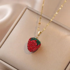 Aesthetic Strawberry Stainless Steel Pendant Necklace