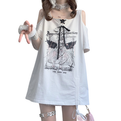 Japanese Anime Angel Print T-Shirt - White / S