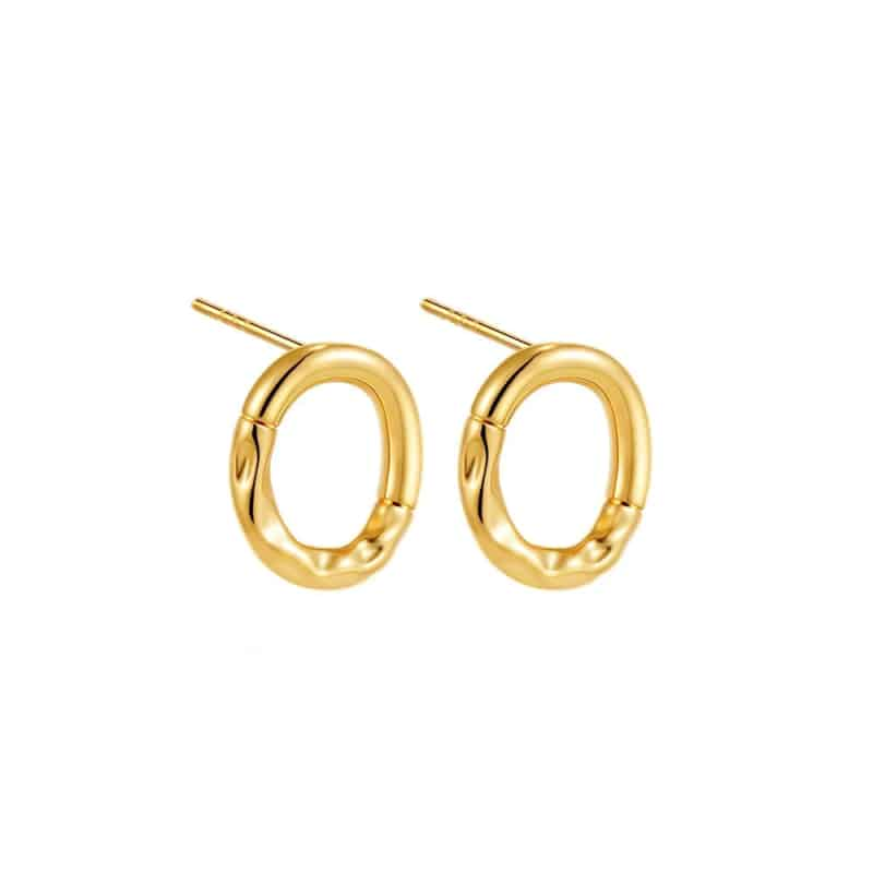 Irregular Round Stainless Steel Hammered Stud Hoop Earring