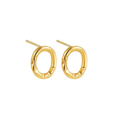 Irregular Round Stainless Steel Hammered Stud Hoop Earring