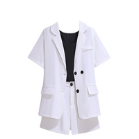 Thumbnail for Three Pieces Notched Collar Short Blazer Shirt with High Waist Short