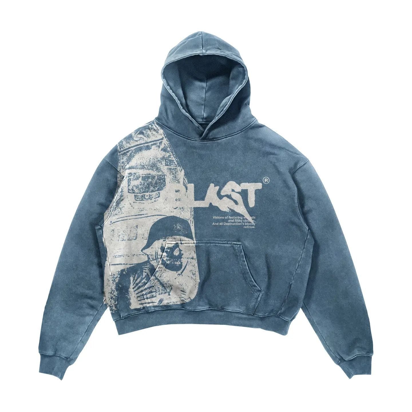 Punk Urban Printed Hoodie Sweatshirt - Blue / M -
