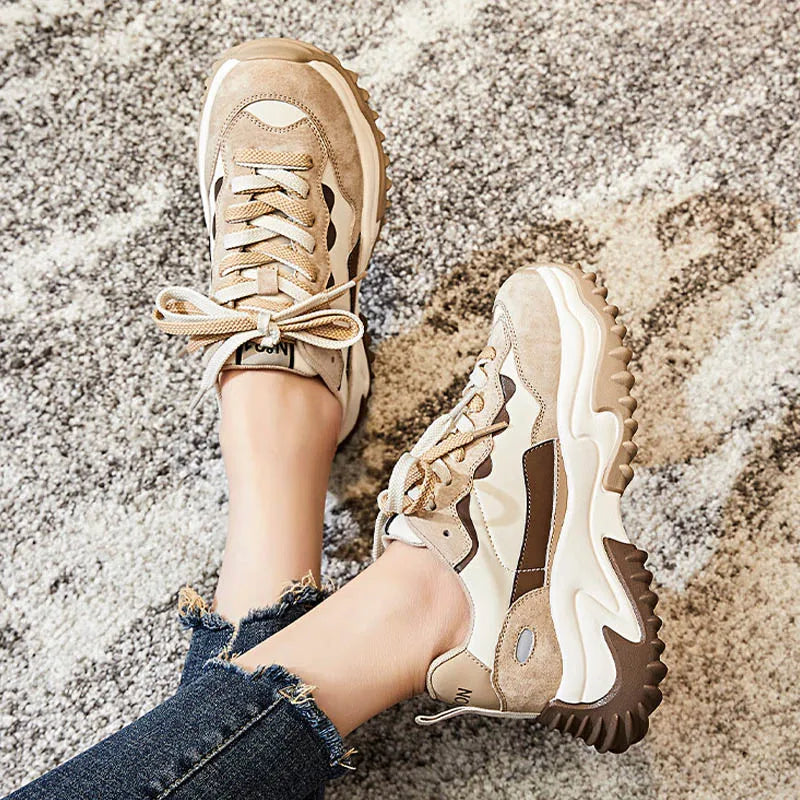Chunky PU Lace Up Thick Soled Sneakers