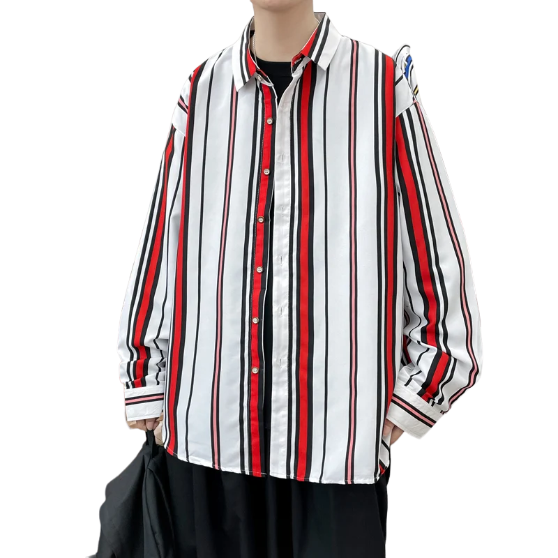 Loose Fit Striped Shirt - White / M - T-shirts