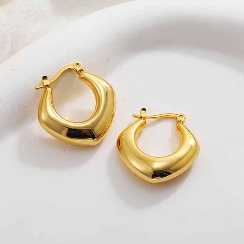 Vintage Thick Plated Stainless Steel Chunky Hoop Earrings