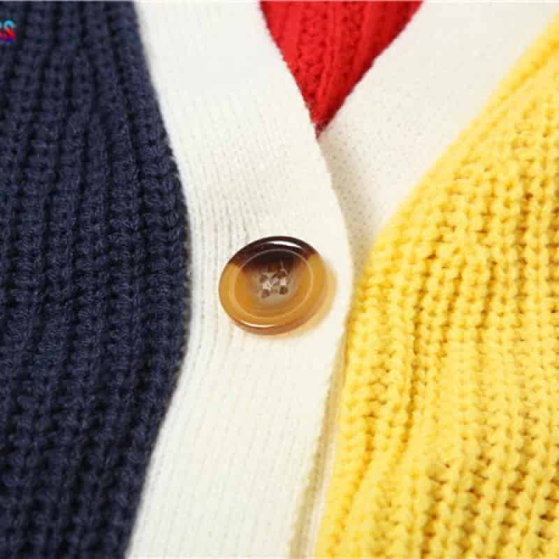 Y2K Letter V Neck Striped Knitted Cardigan