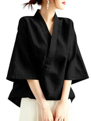 Harajuku Japandi Linen Cotton Blouse - Front View | Urban Wear Outsiders