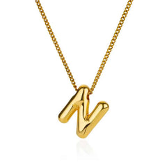 Chunky Alphabet Letter Initials Stainless Steel Plated Pendant Necklace