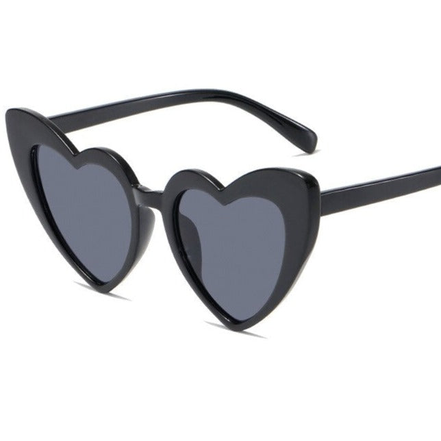 Heart Shape Sunglasses Glitter Frame Sun Shades - Black /