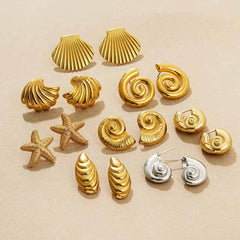 Vintage Stainless Steel Plated Snail Conch Shell Starfish Earrings