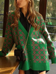 Knitted Oversized V Neck Long Sleeve Cardigan