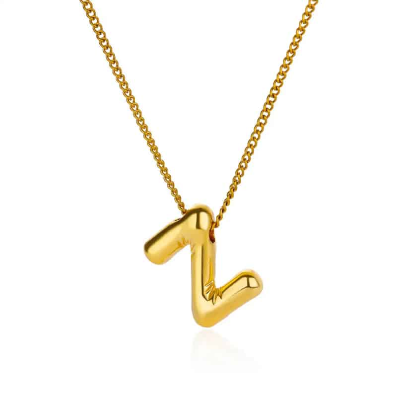 Chunky Alphabet Letter Initials Stainless Steel Plated Pendant Necklace