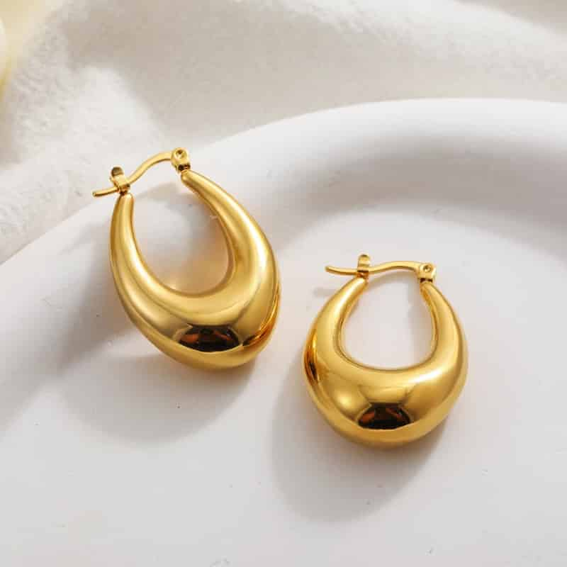 Vintage Thick Plated Stainless Steel Chunky Hoop Earrings