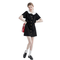 Thumbnail for Chic Black Short Sleeve Shirt Dress