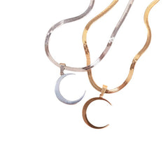 Curved Crescent Moon Pendant Stainless Steel Necklace