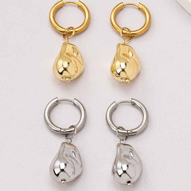 Retro Irregular Stainless Steel Drop Hoop Earrings