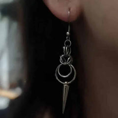 Stainless Steel Gothic Double O Ring Spike Dangle Earrings