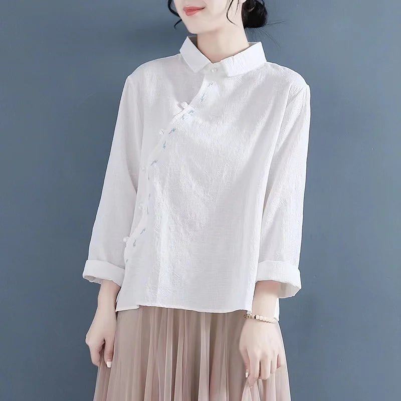 Tang Suit Wear Shirts Chinese Style Cotton And Linen Hanfu Top - view 8