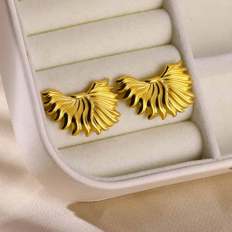 Leaf Heart Spiral Stainless Steel Weave Irregular Stud Earrings