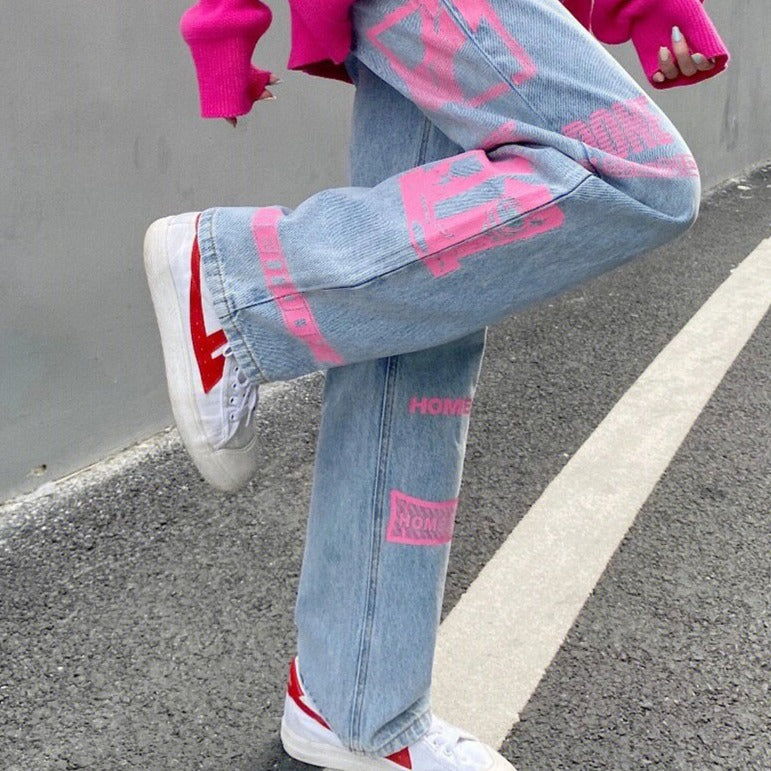 Pink Graphic Y2K Jeans