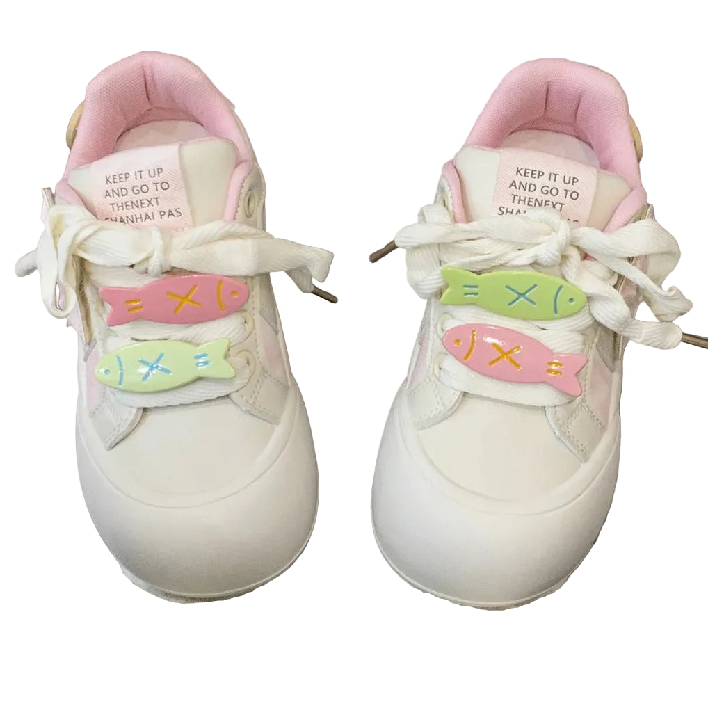 Kawaii PU leather Sneaker Pink Collar Fish Charm Detail