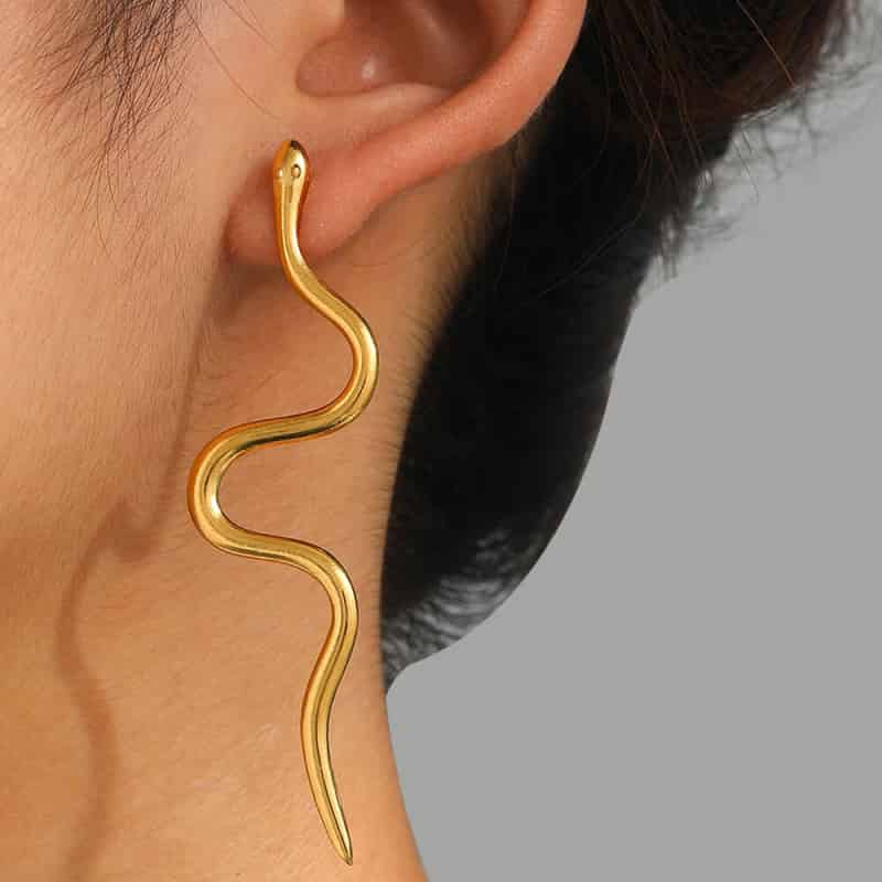 Aesthetic Stainless Steel Snake Ear Buckle Dangle Earrings