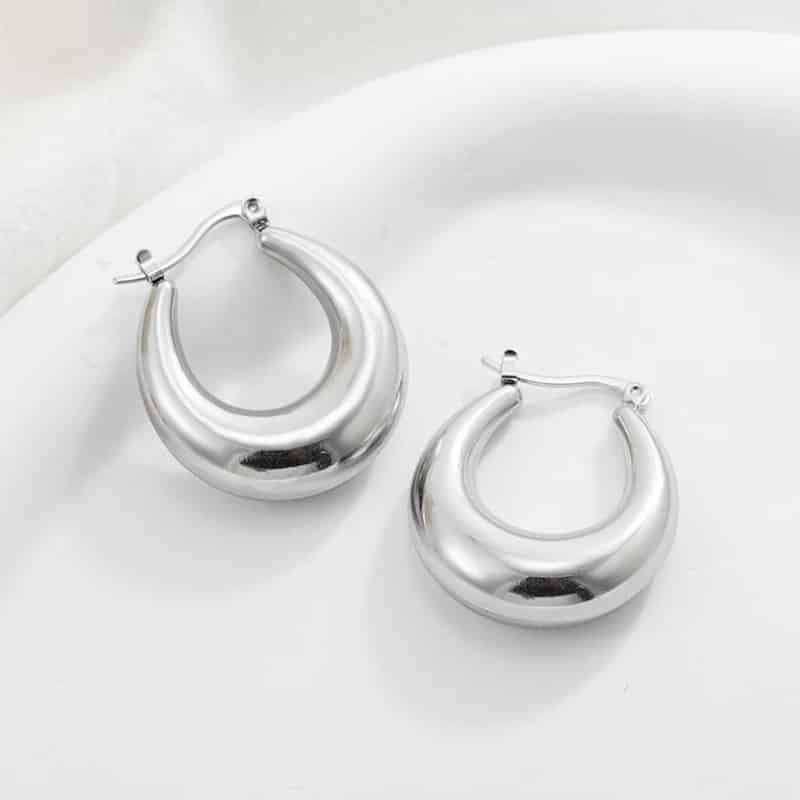 Vintage Thick Plated Stainless Steel Chunky Hoop Earrings