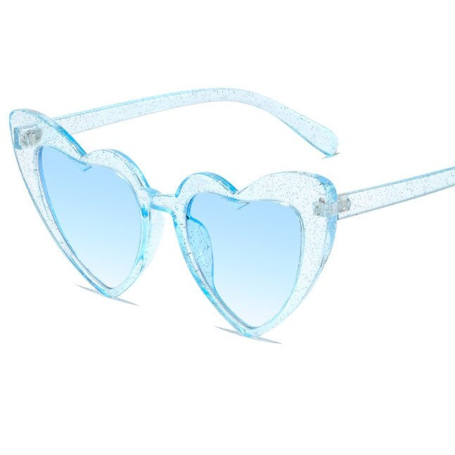Heart Shape Sunglasses Glitter Frame Sun Shades - Blue / One