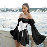 Thumbnail for Corset Long Puff Sleeve Dress - Black / S - Mini