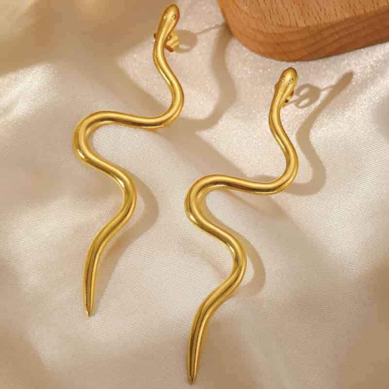 Aesthetic Stainless Steel Snake Ear Buckle Dangle Earrings