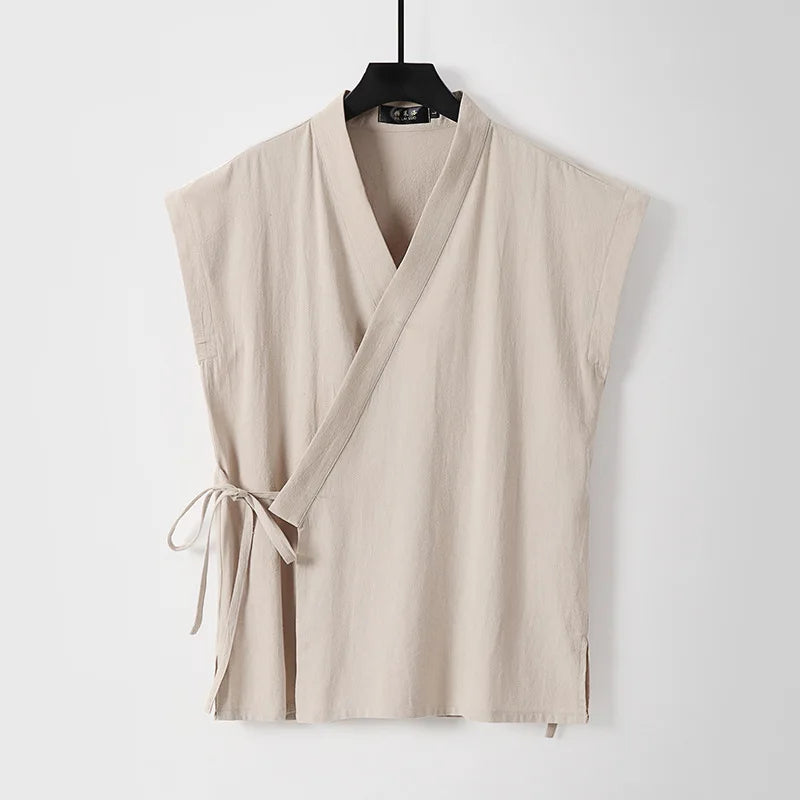 Chinese Traditional Clothes Cotton Linen Tank Tops Sleeveless Kimono Hanfu - view 3
