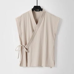 Chinese Traditional Clothes Cotton Linen Tank Tops Sleeveless Kimono Hanfu - view 3