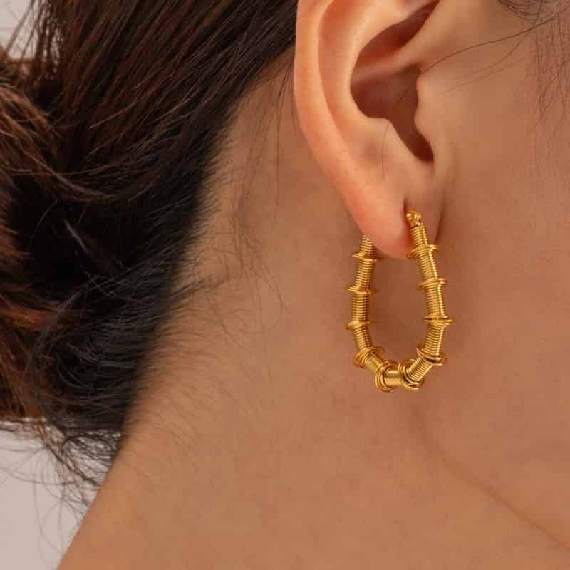 Conch Round Spiral Stainless Steel Plated Hoop Earrings