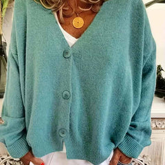 Knitted Long Sleeve Single Breasted V Neck Cardigan